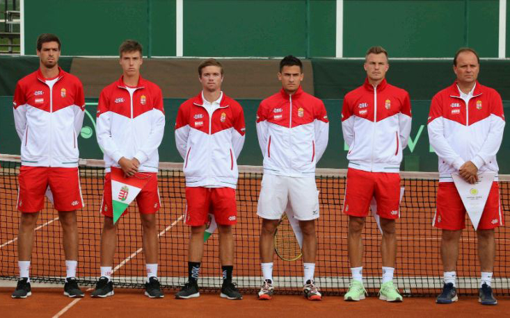 Az ukránok elleni keret: Borsos Gábor, Marozsán Fábián, Nagy Péter, Balázs Attila, Fucsovics Márton és Köves Gábor, kapitány